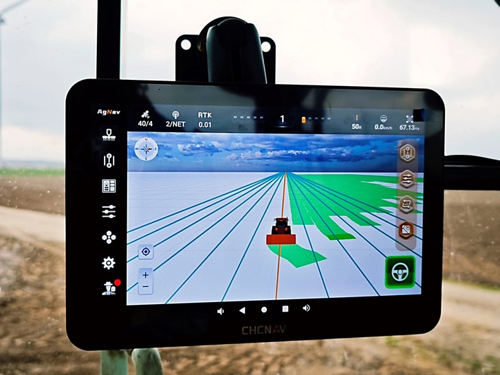 NX610 display used for tractor guidance in precision agriculture.
